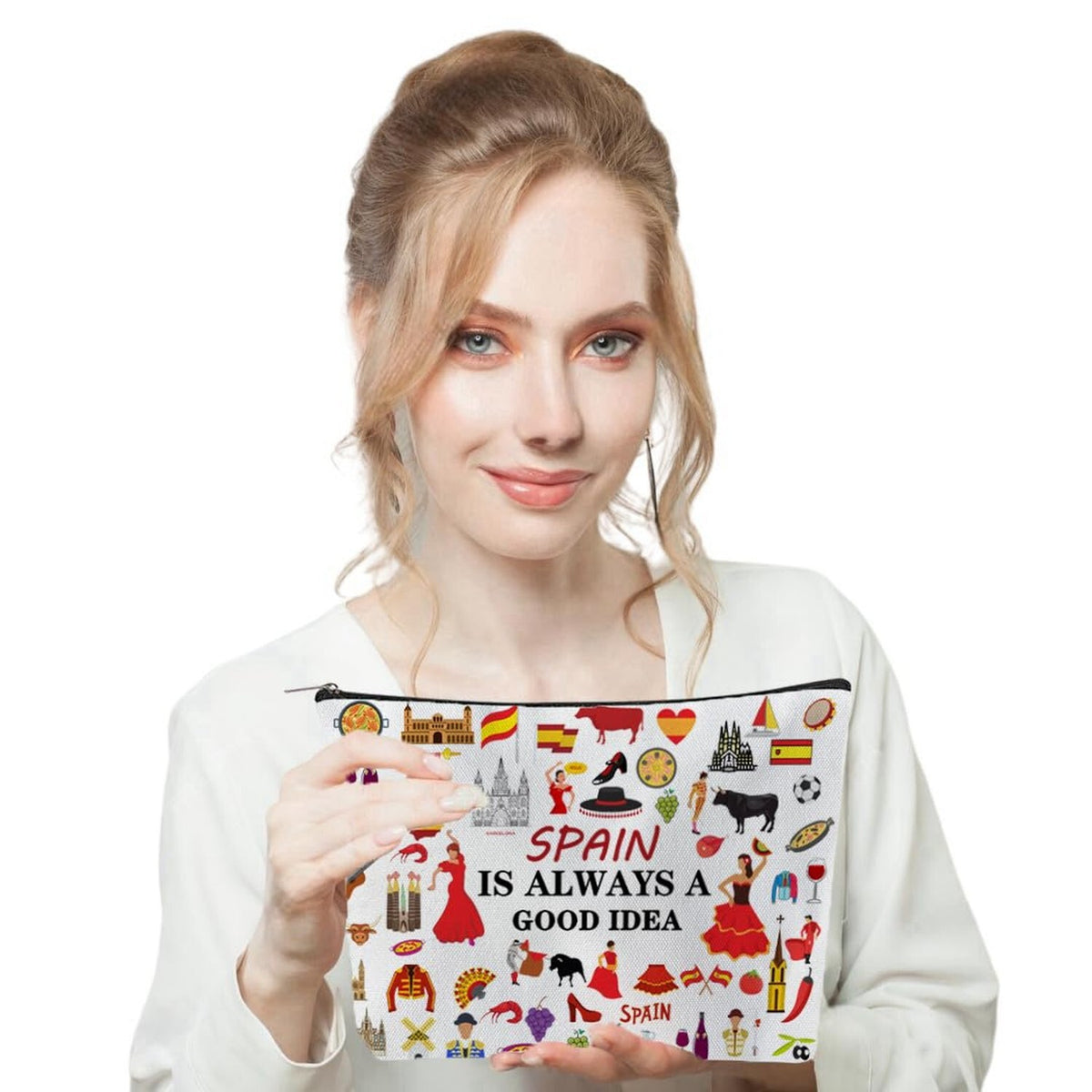 Spain Travel Souvenir Makeup Bag with Iconic Landmarks & Symbols