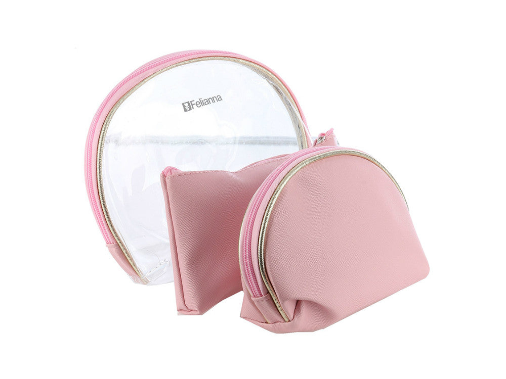 3 Pc Vinyl Makeup Cosmetic Bag Set with Zipper Closure