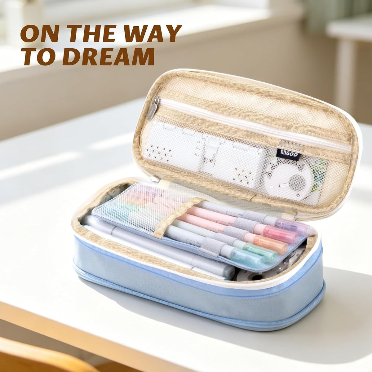 Spacious Light Blue Pencil Case - Multi-Function Office & School Organizer