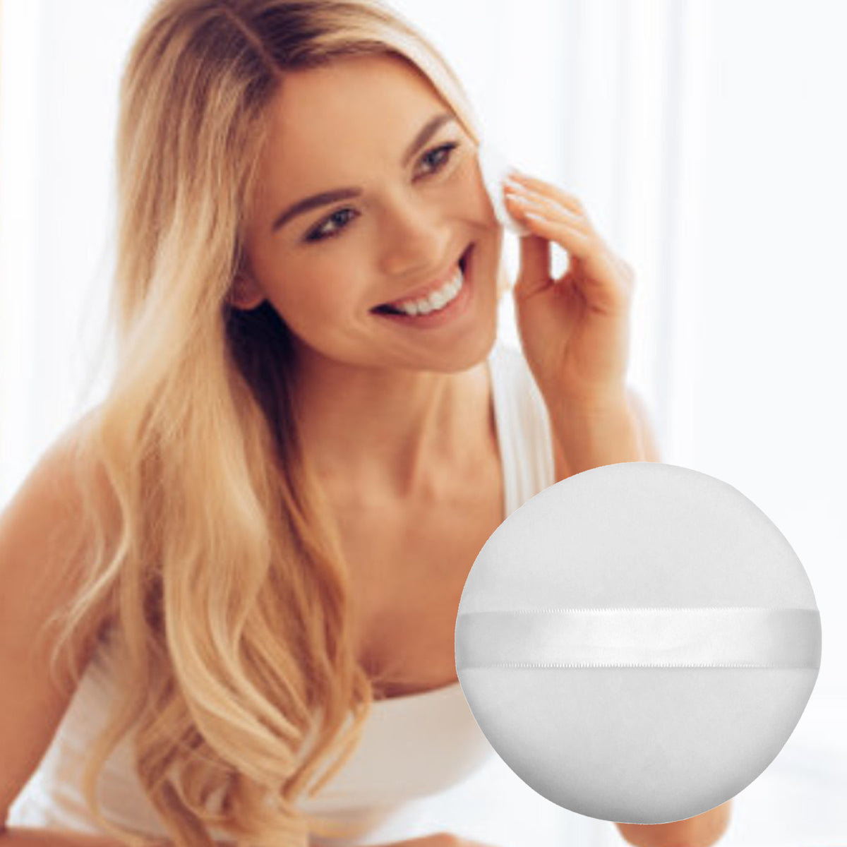 Large 4-Inch Velour Powder Puff Set - Body Makeup Applicators with Ribbon