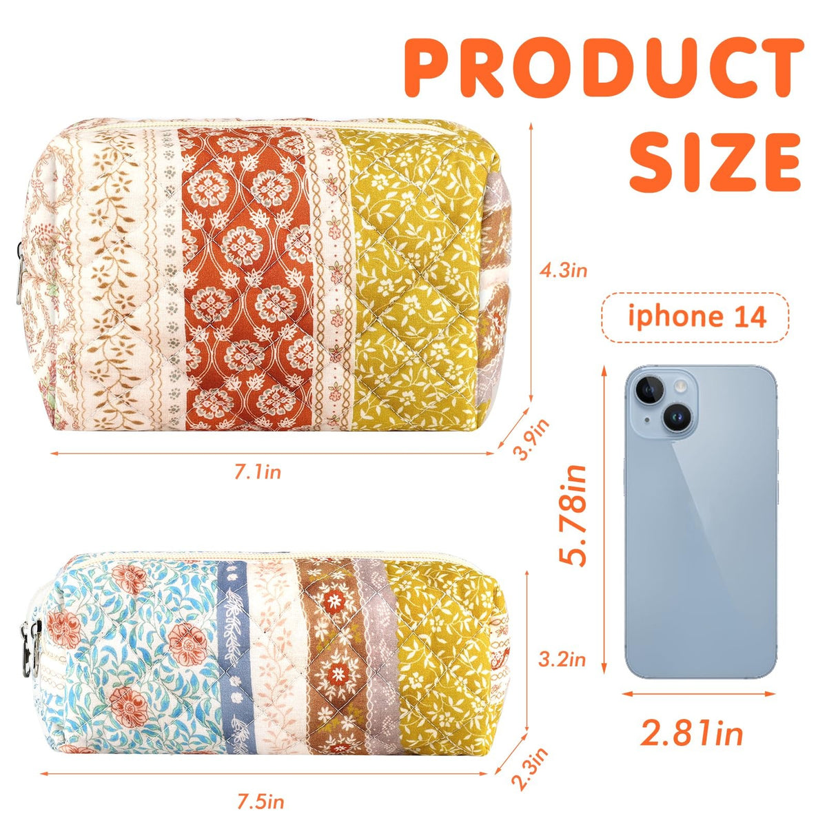 2-Pack Floral Makeup Bags - Travel Cosmetic Organizer with Spacious Interior