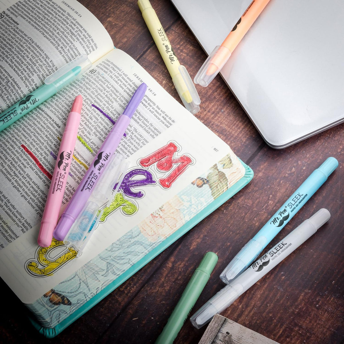 No Bleed Gel Highlighters 8 Pack for Bible Journaling & Note-taking