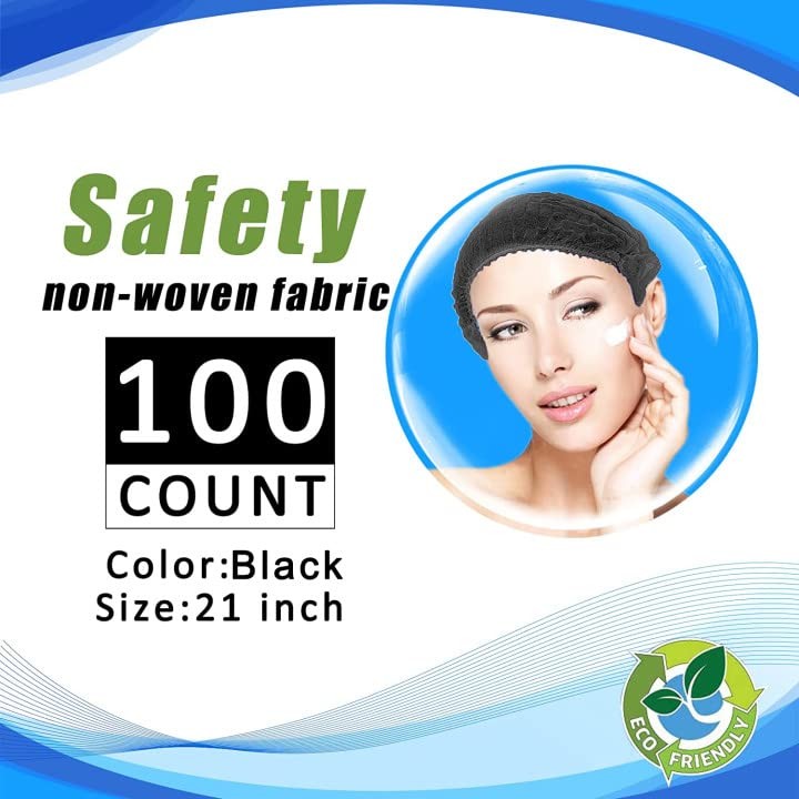 Disposable Bouffant Caps 100 Pcs,21inches Hair Net Black pcs,