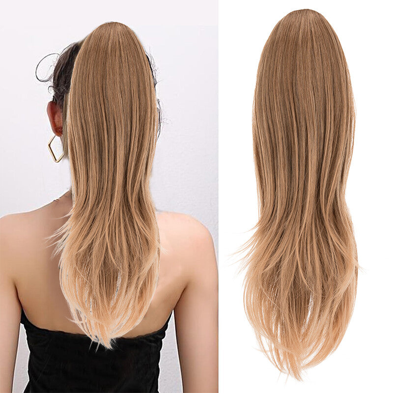 22-Inch Real Human Hair Ponytail Extension Clip-In Layered Drawstring