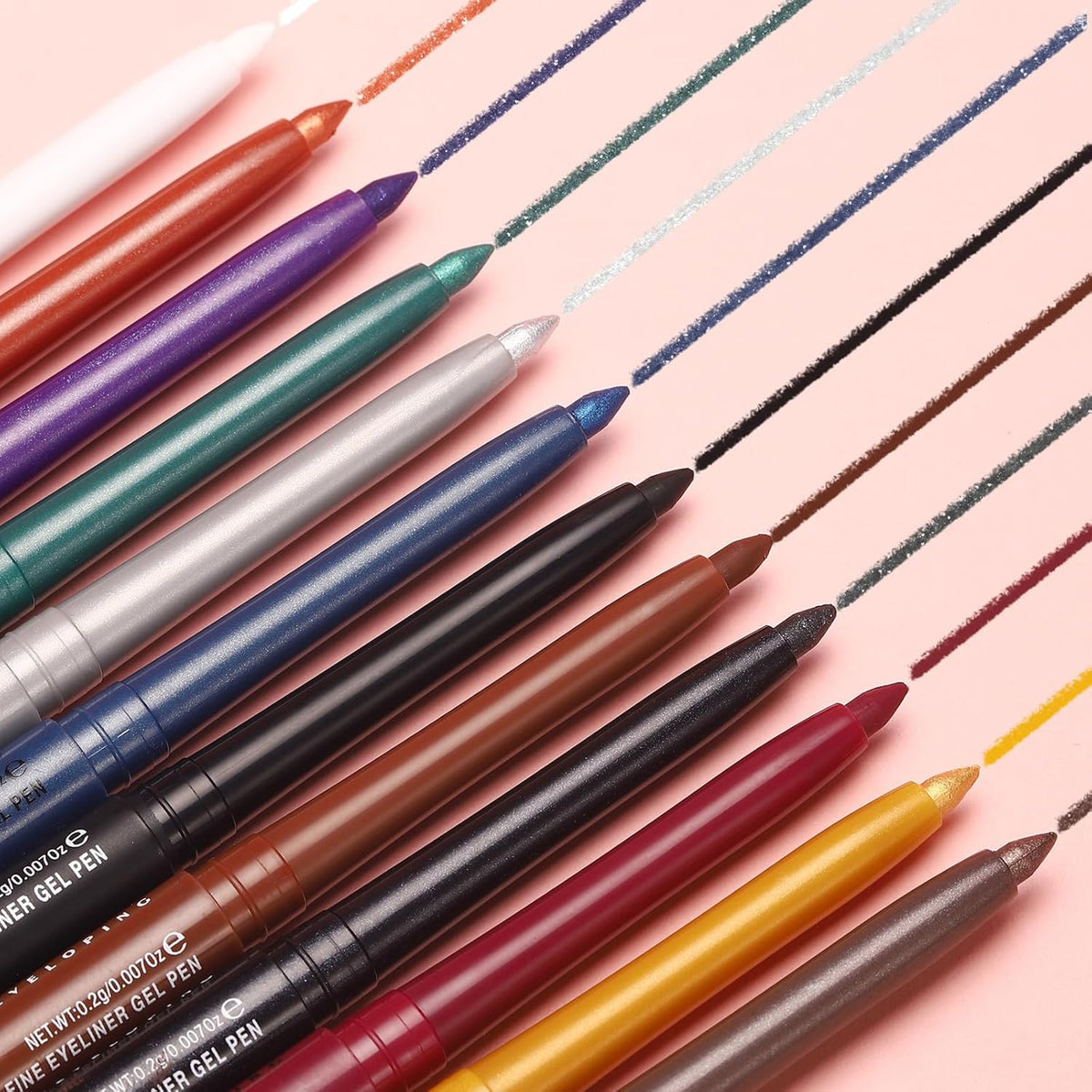 12-Color Waterproof Gel Eyeliner Pencil Set - Matte, Shimmer & Metallic Shades