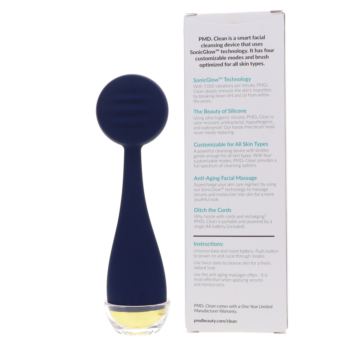 Facial Cleansing Brush with Sonic Vibrations - PMD Clean Navy