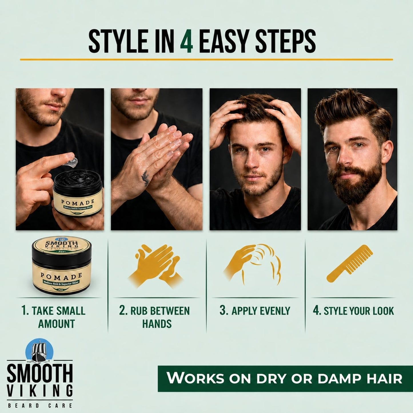 Men's Water-Based Pomade - Strong Hold, Silicone-Free, 2oz