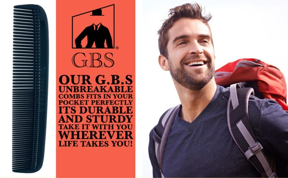 Unbreakable Pocket Comb for Men - Travel-Size Fine & Coarse Teeth Black
