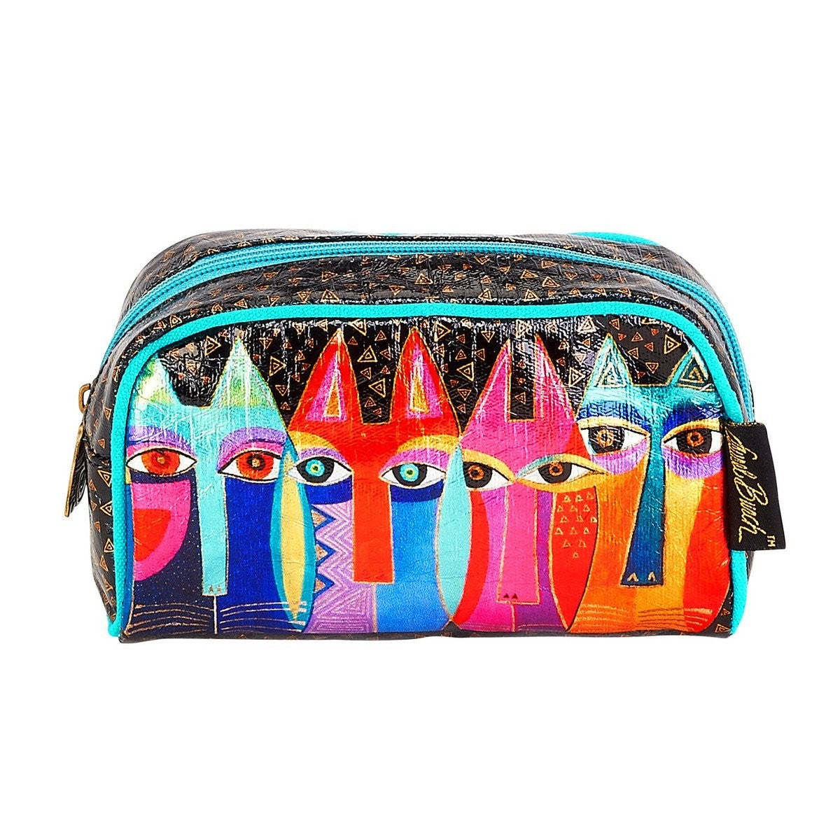 Tribal Feline Cats Foil Cosmetic Bag - Laurel Burch Multi-Color Design