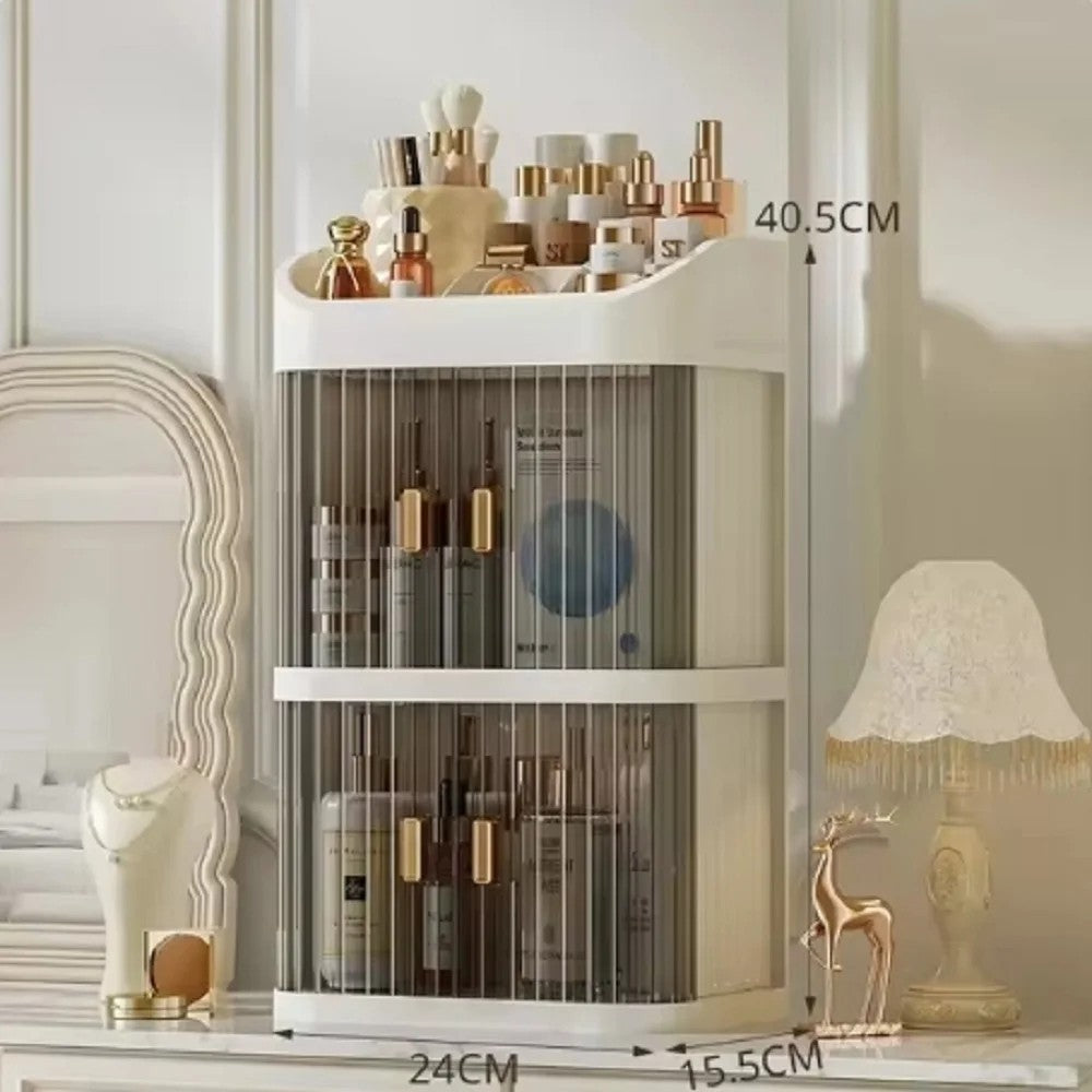 Large Capacity Makeup Storage Organizer with Drawers and Compartments - Dustproof Cosmetic Box for Desk