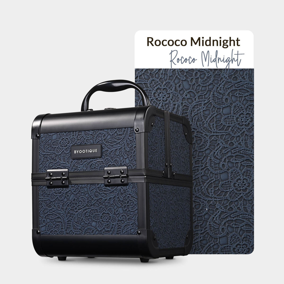 Makeup Train Case with Mirror and Extendable Trays - Elegant Rococo Pattern