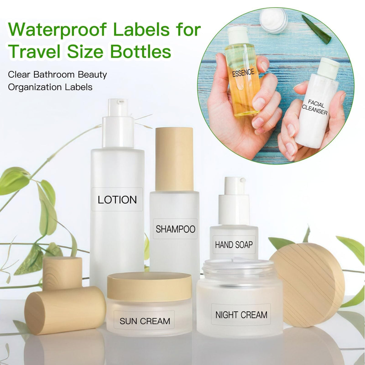 120 Waterproof Travel Toiletry Labels for Cosmetic Jars and Bottles