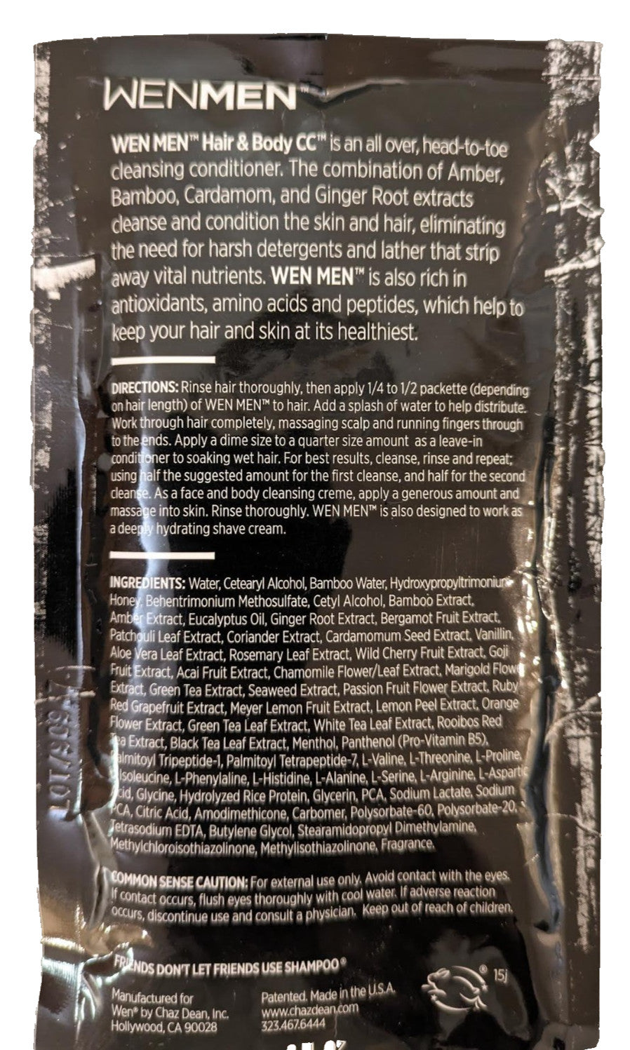 WEN MEN Chaz Dean Amber Woods Hair & Body CC 2oz Travel Size x3 NEW