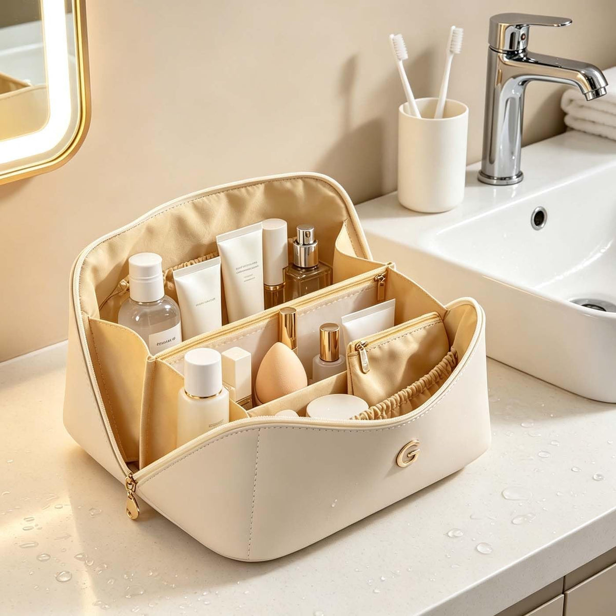 Large Travel Cosmetic Bag with Personalization, Waterproof Makeup Organizer