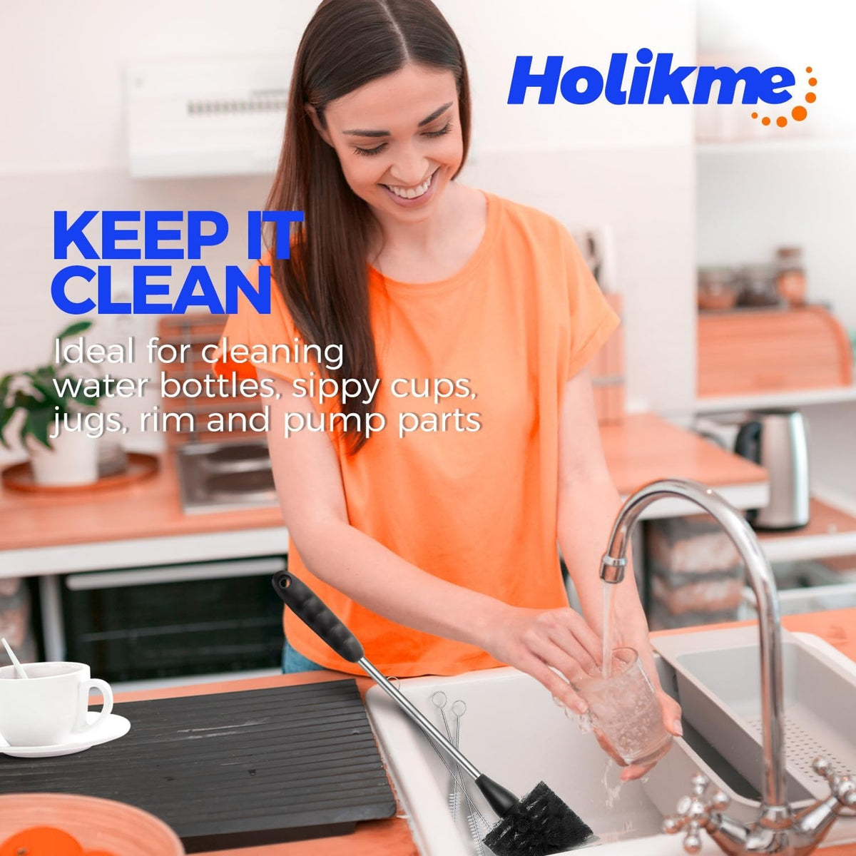 14-Inch Stainless Steel Bottle Brush Set with Long Handle & Straw Cleaners