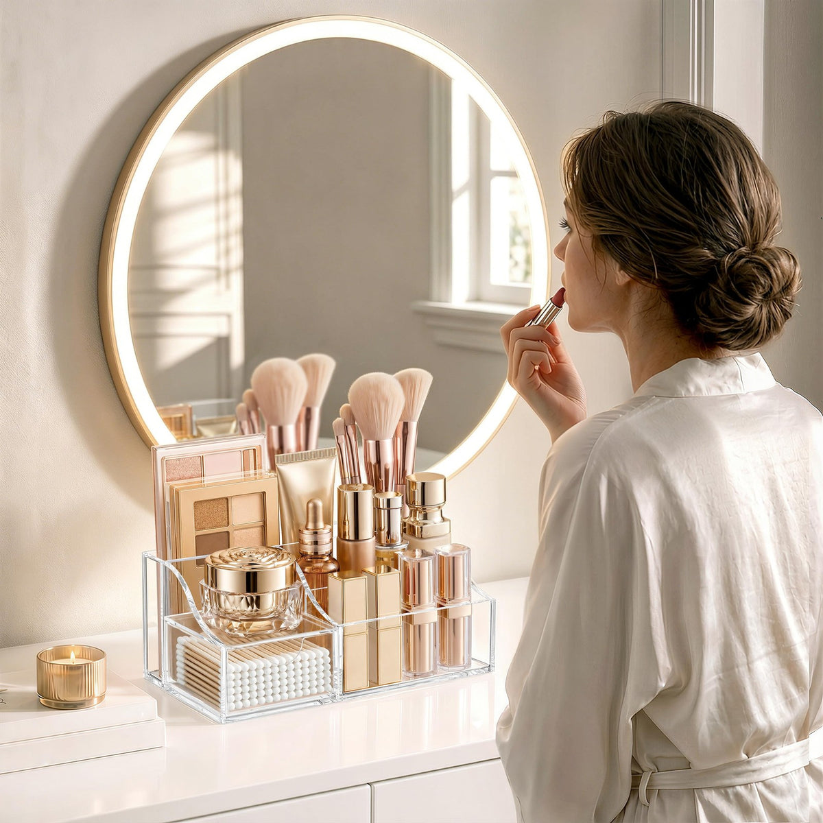 Clear Makeup Organizer with Drawer and Compartments - Vanity Storage