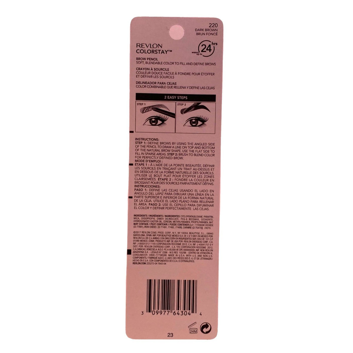 Revlon ColorStay Brow Pencil 220 Dark Brown Waterproof 24HR - 2 Pack