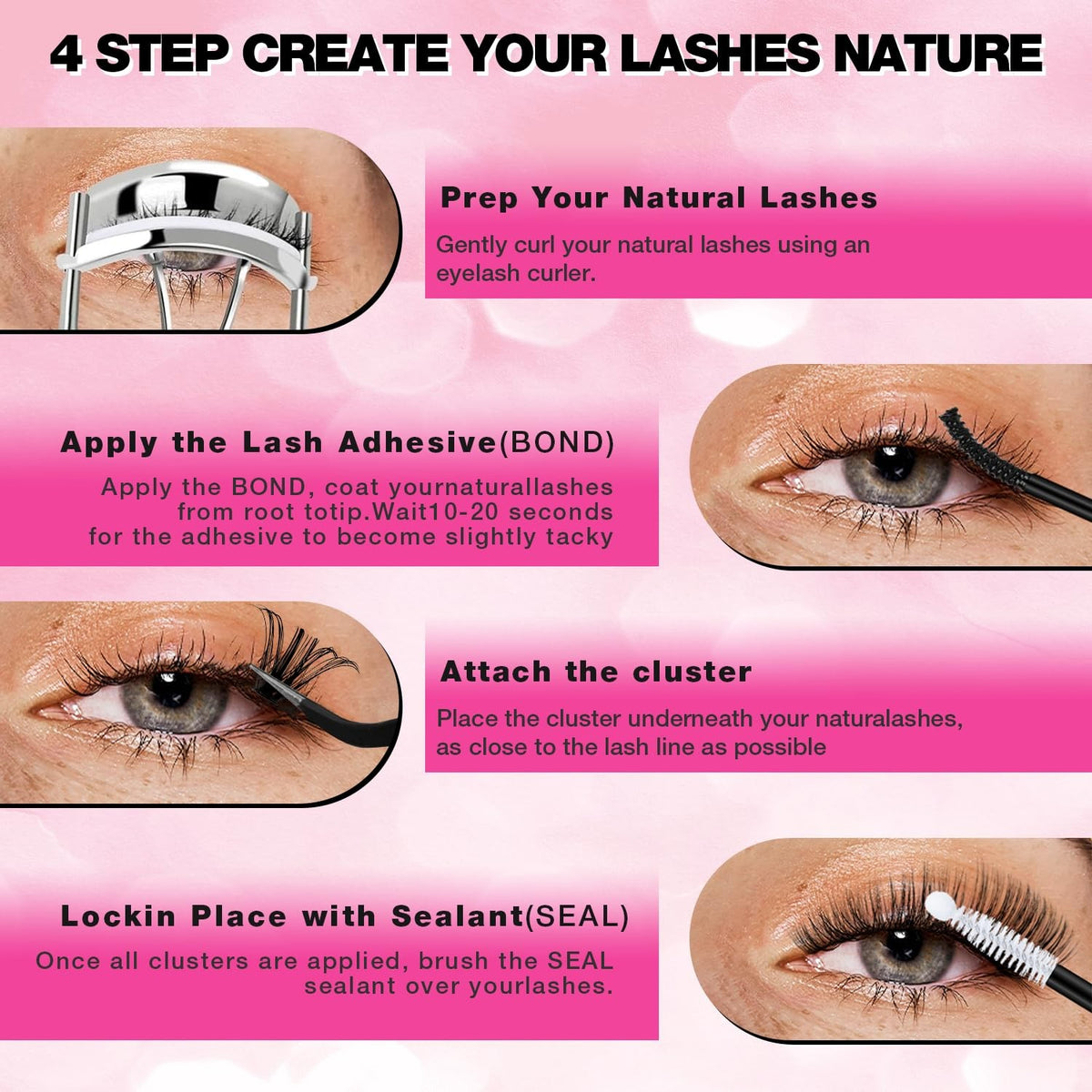 560 Pcs Lash Clusters Kit with Bond Seal & Tweezers - Natural & Waterproof