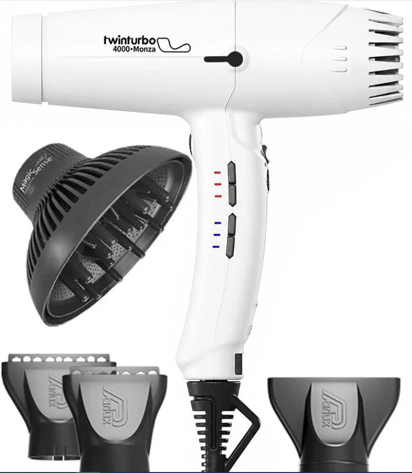 Italian 2100W Monza Hair Dryer with Diffuser - White, 9 Speed Settings