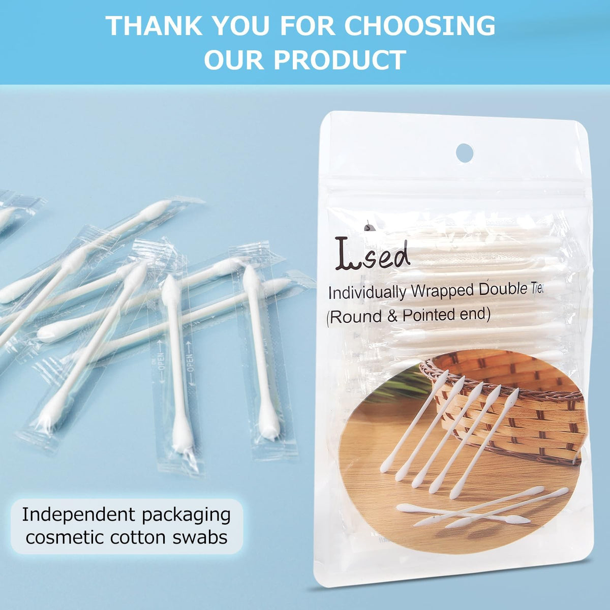 100 Pack Organic Biodegradable Cotton Swabs - Individually Wrapped for Personal & Travel Use