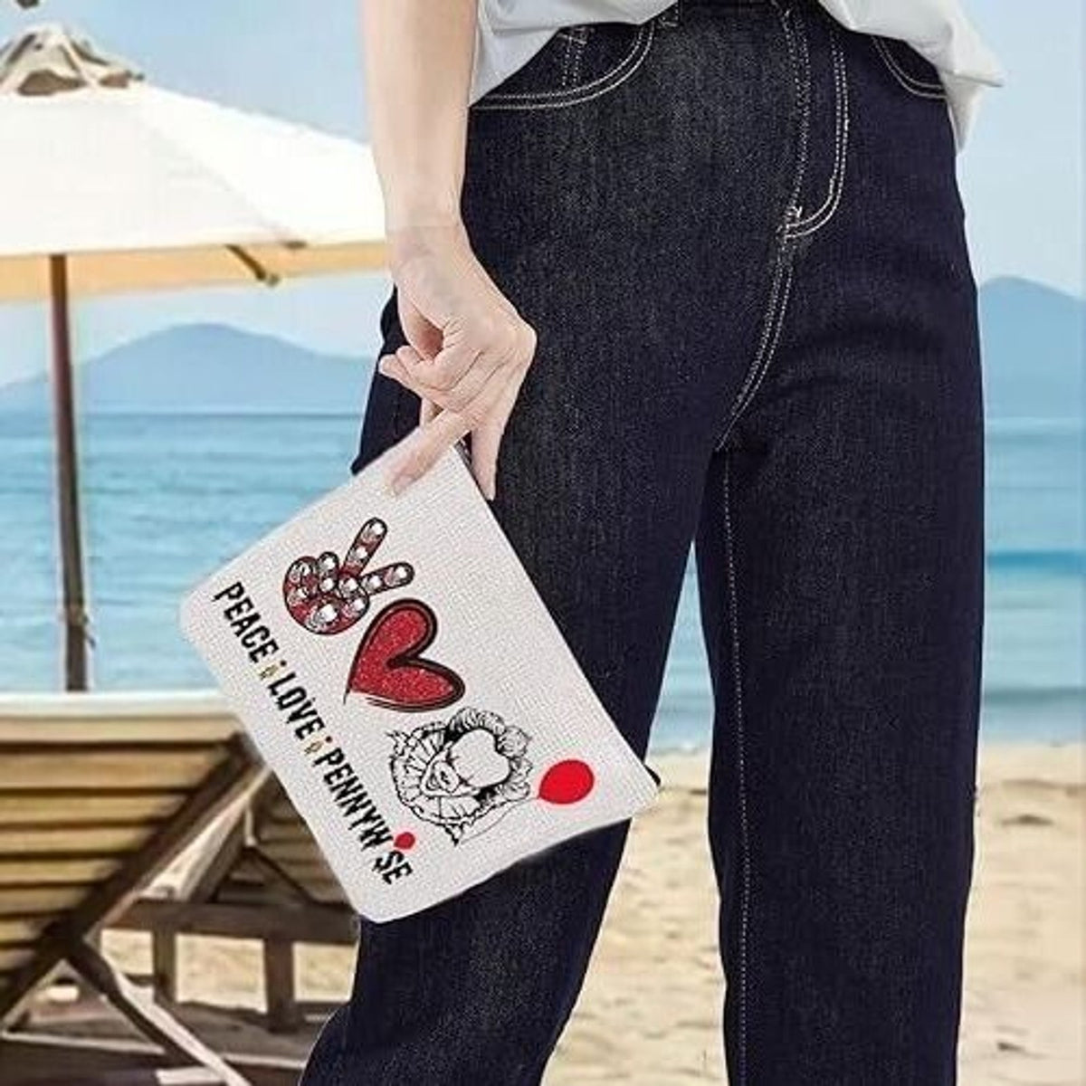 Cosmetic Makeup Pencil Bag - Peace Love Pennywise IT Horror Theme
