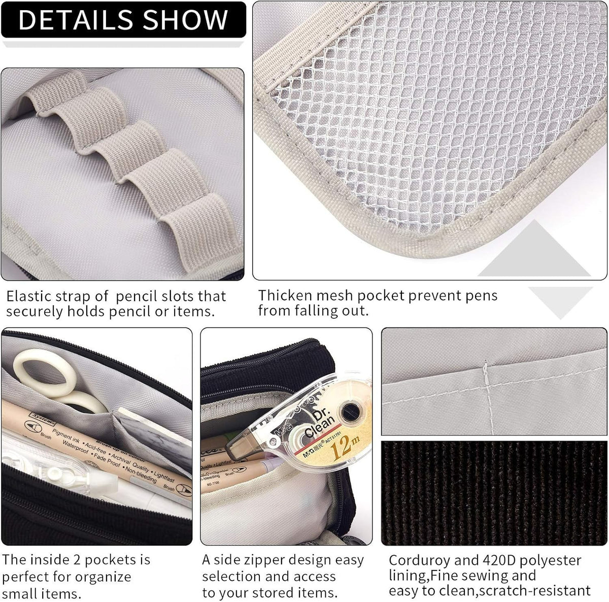 Large Capacity Corduroy Pencil Case - Stylish Organization for Pens & Essentials
