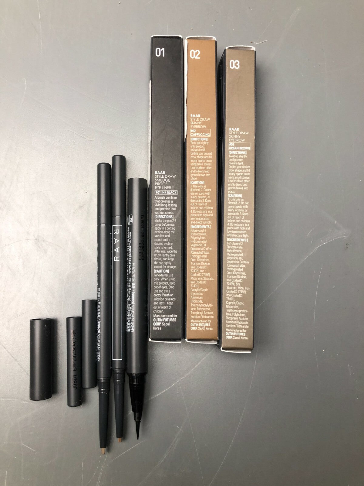 Eyebrow Pencil Trio - Skinny Draw Style, 3 Colors #01 Ink Black #02 Cappuccino #03 Urban Brown