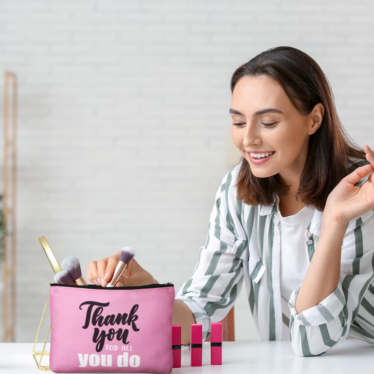 Bulk Thank You Cosmetic Makeup Bags Set for Appreciation Gifts - 9 Pieces