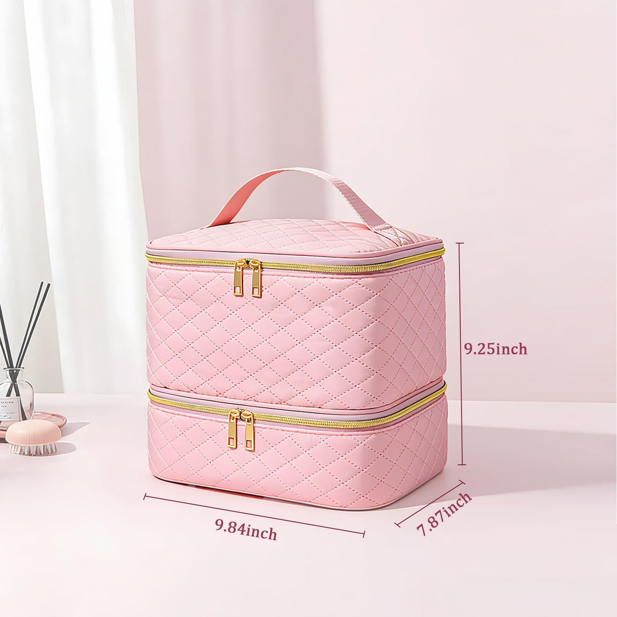 Pink Double Layer Nail Polish Organizer Bag Holds 30 Bottles & Lamp Kit