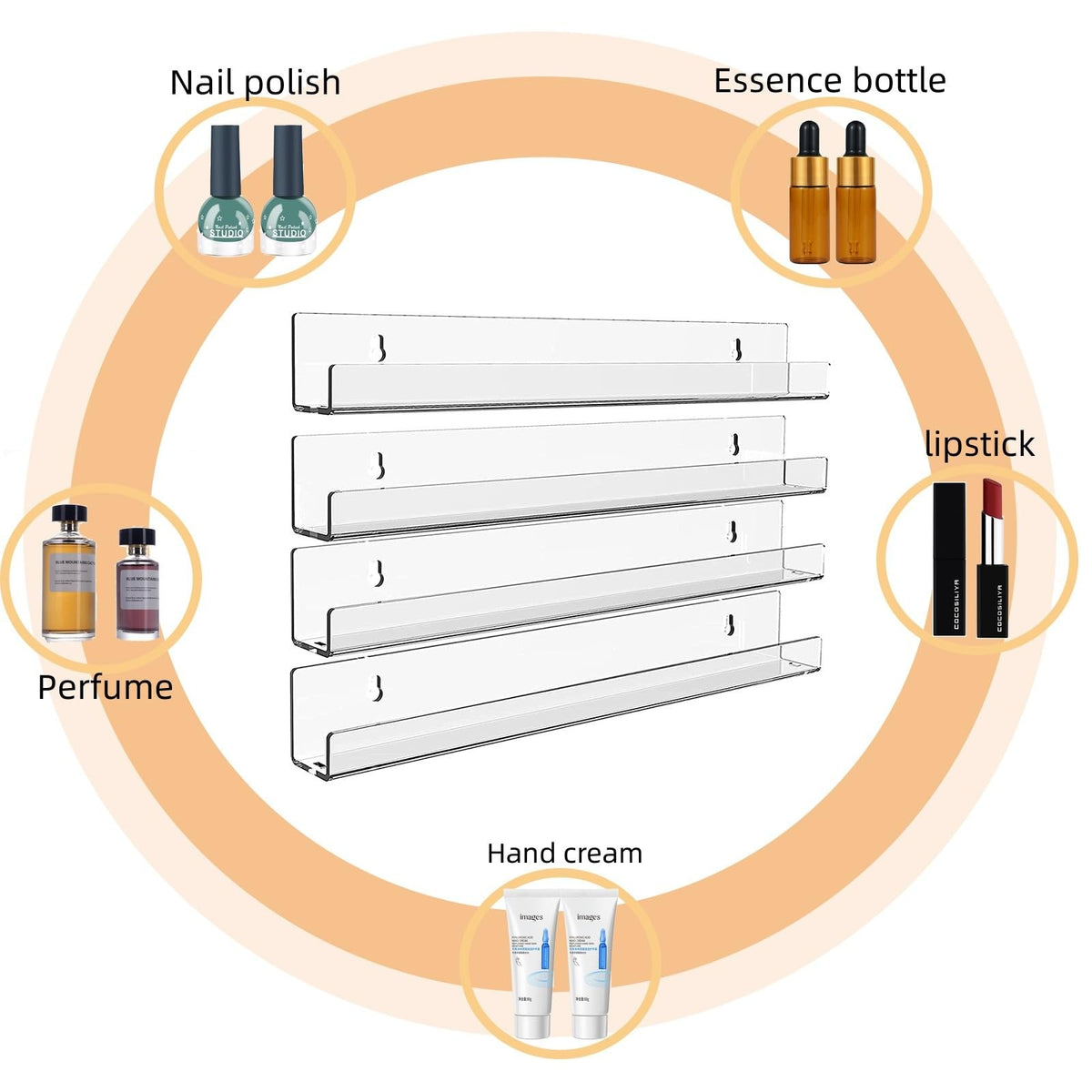 15 Inch Wall Mount Nail Polish Rack Holds 48 Bottles Acrylic Salon Organizer