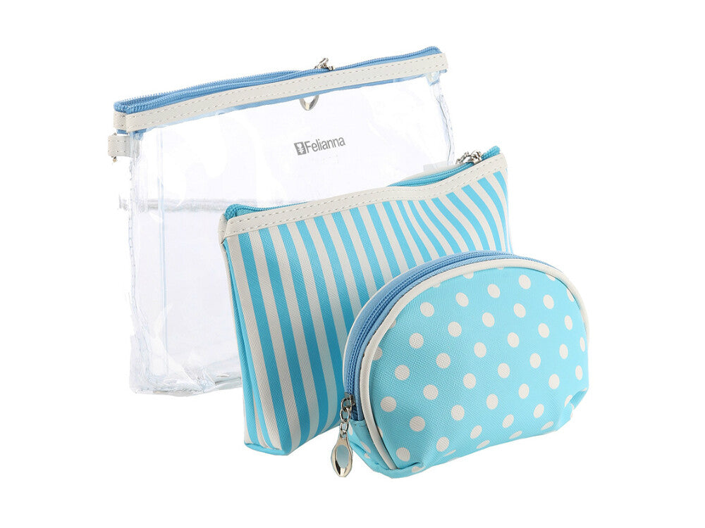 3-Piece Vinyl Makeup Cosmetic Bag Set with Wrist Strap - Travel & Storage