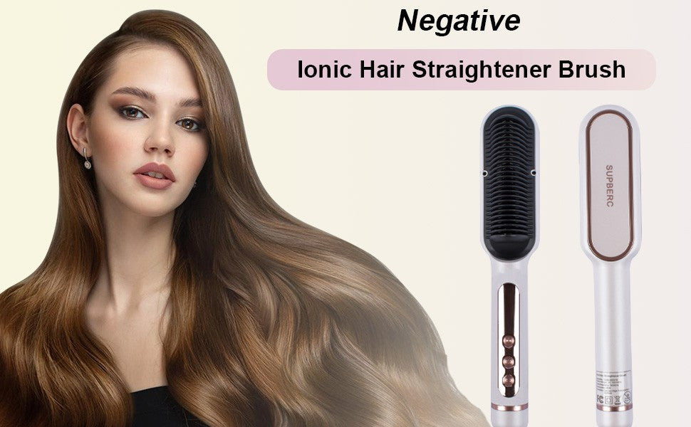 Negative Ionic Hair Straightener Brush with 9 Temp Settings & LED Display