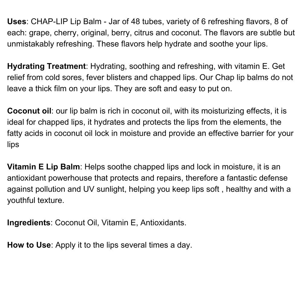 Moisturizing Lip Balm Jar Pack - 48 Count with Refreshing Flavors