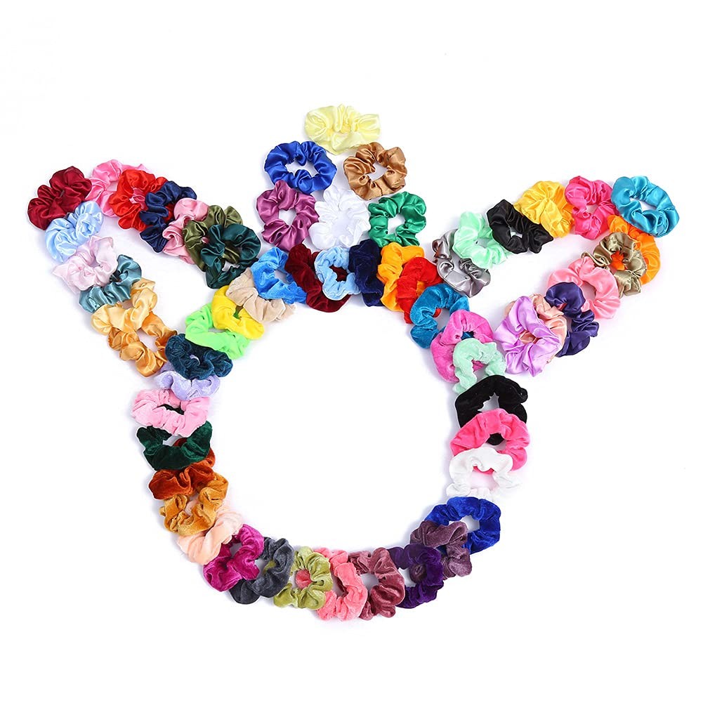 60 Pcs Soft Velvet and Satin Scrunchies for Count (Pack of 1),