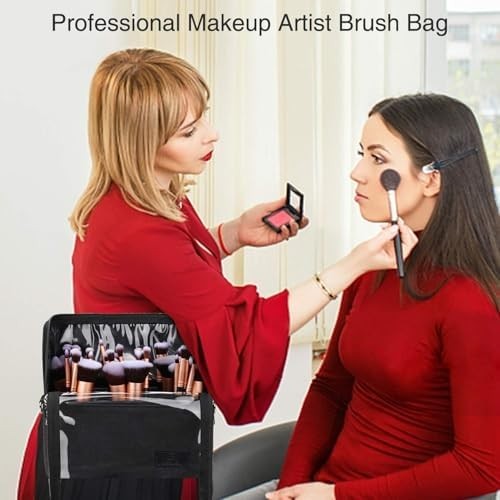 Large Waterproof Makeup Brush Bag with Adjustable Dividers & Travel Stand