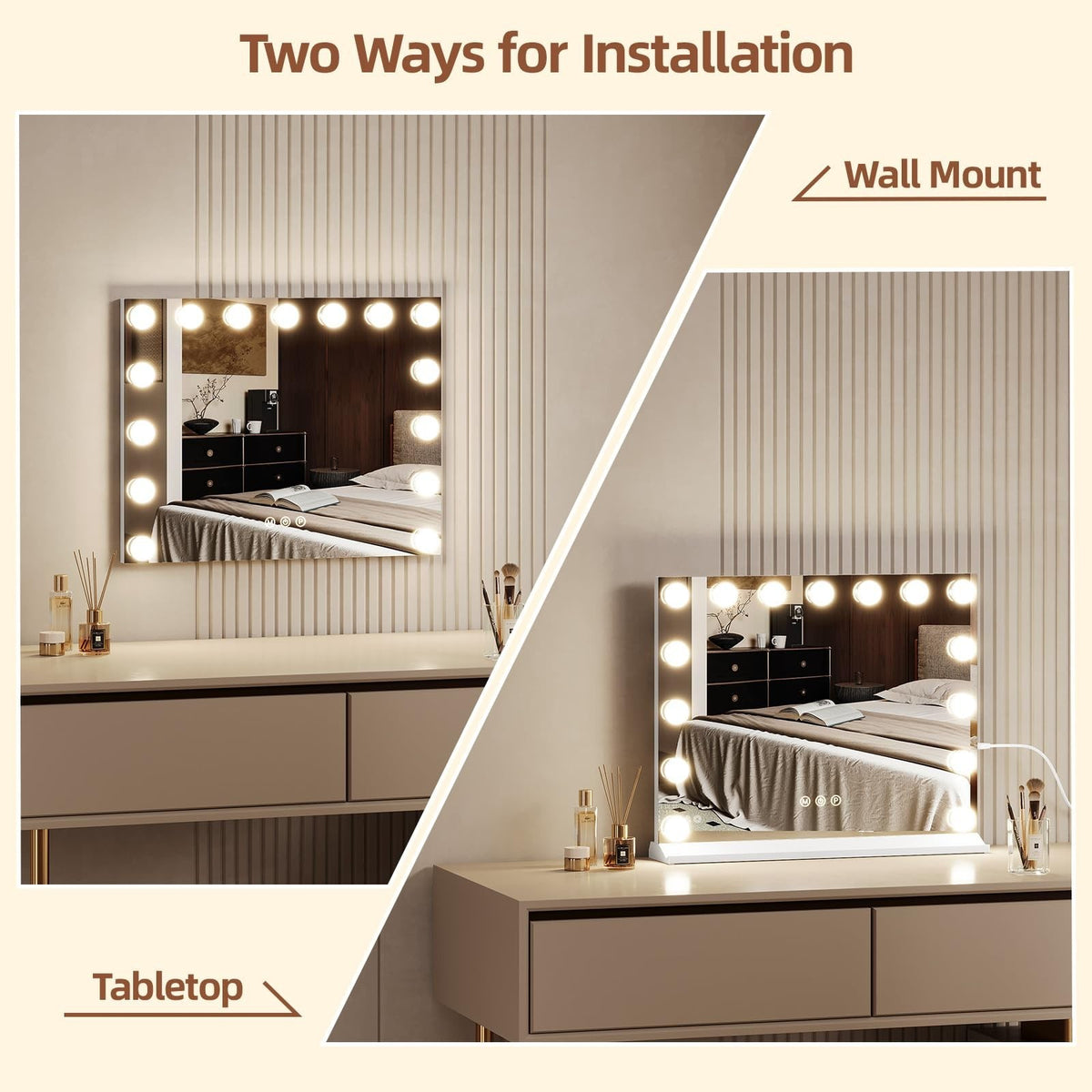 LED Hollywood Vanity Mirror with Lights & 5X Magnifier, USB-C Charging
