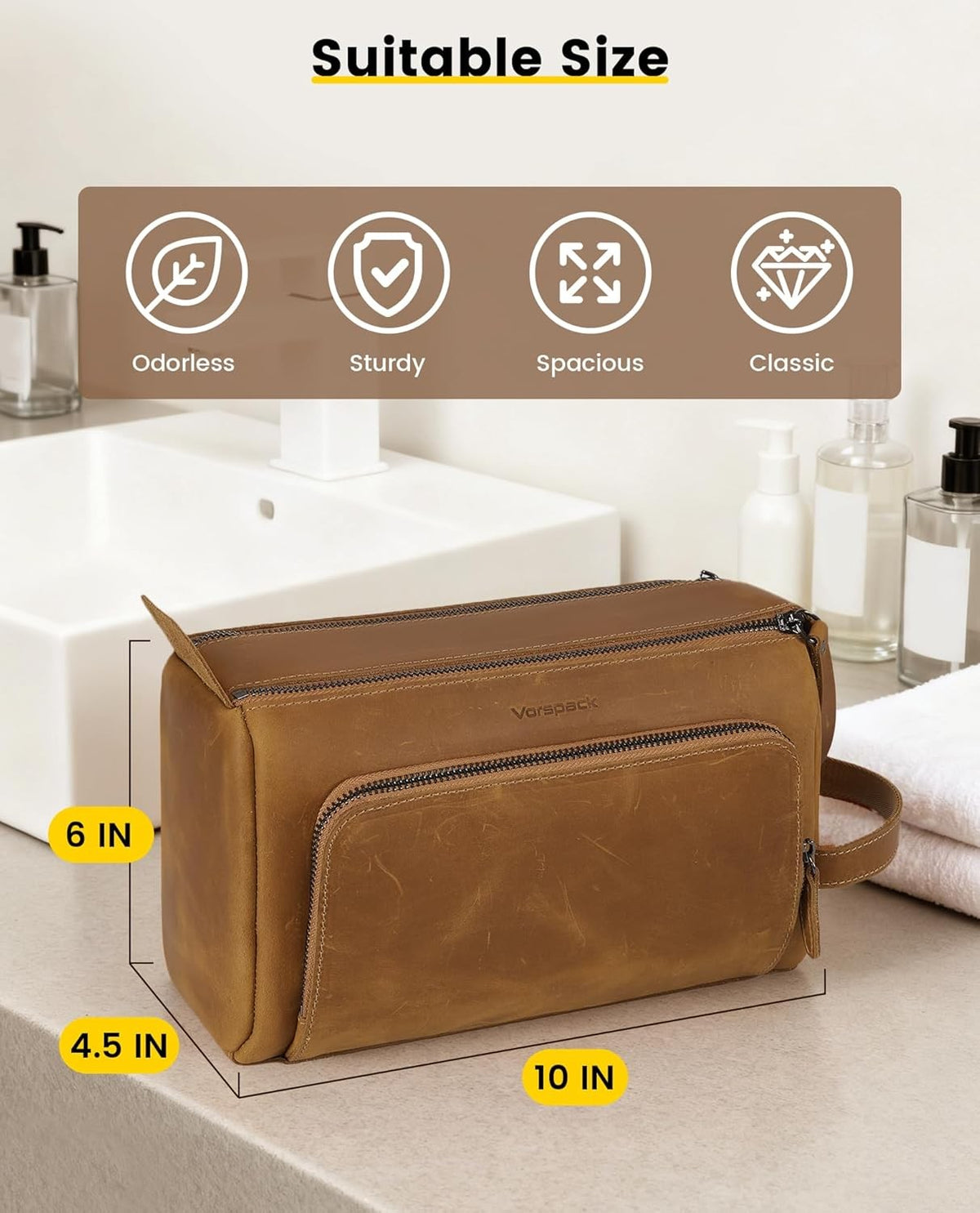Genuine Leather Travel Toiletry Bag for Men Water Resistant Organizer