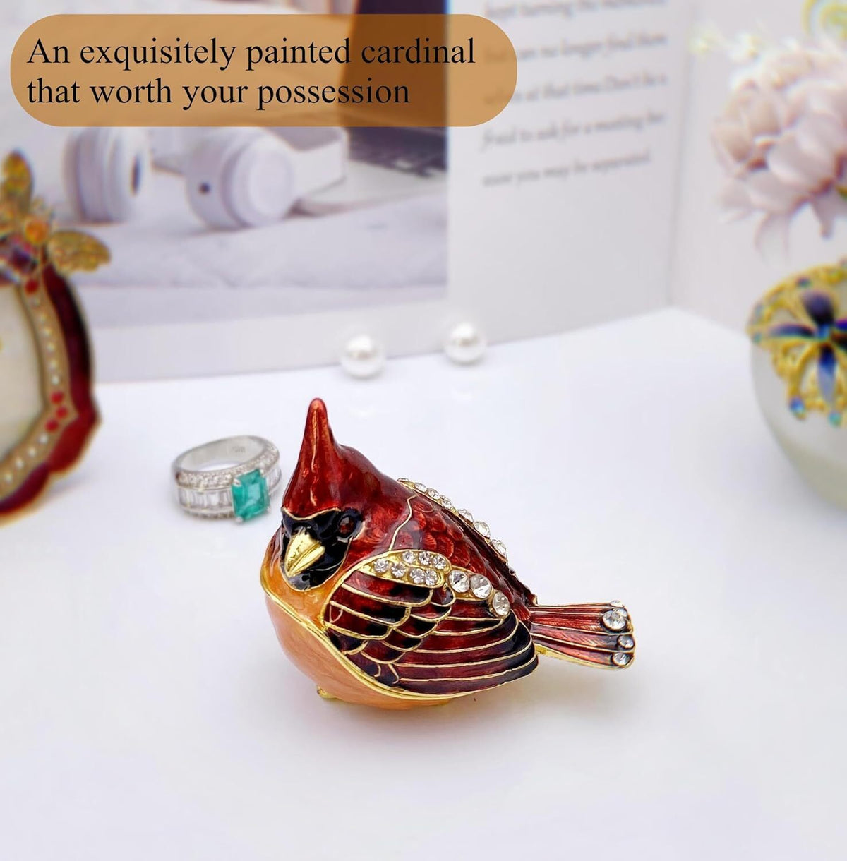 Elegant Cardinal Bird Jewelry Trinket Box - Keepsake Gift for Women & Girls