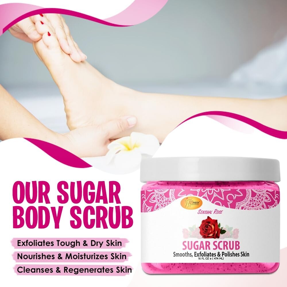 Sugar Body Scrub Exfoliant - Sensual Rose, 16 oz