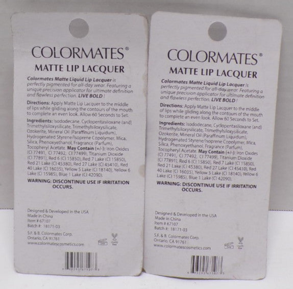 Colormates Matte Lip Lacquer 67107 Hot Pink – Set of 2, 0.16 fl oz Each