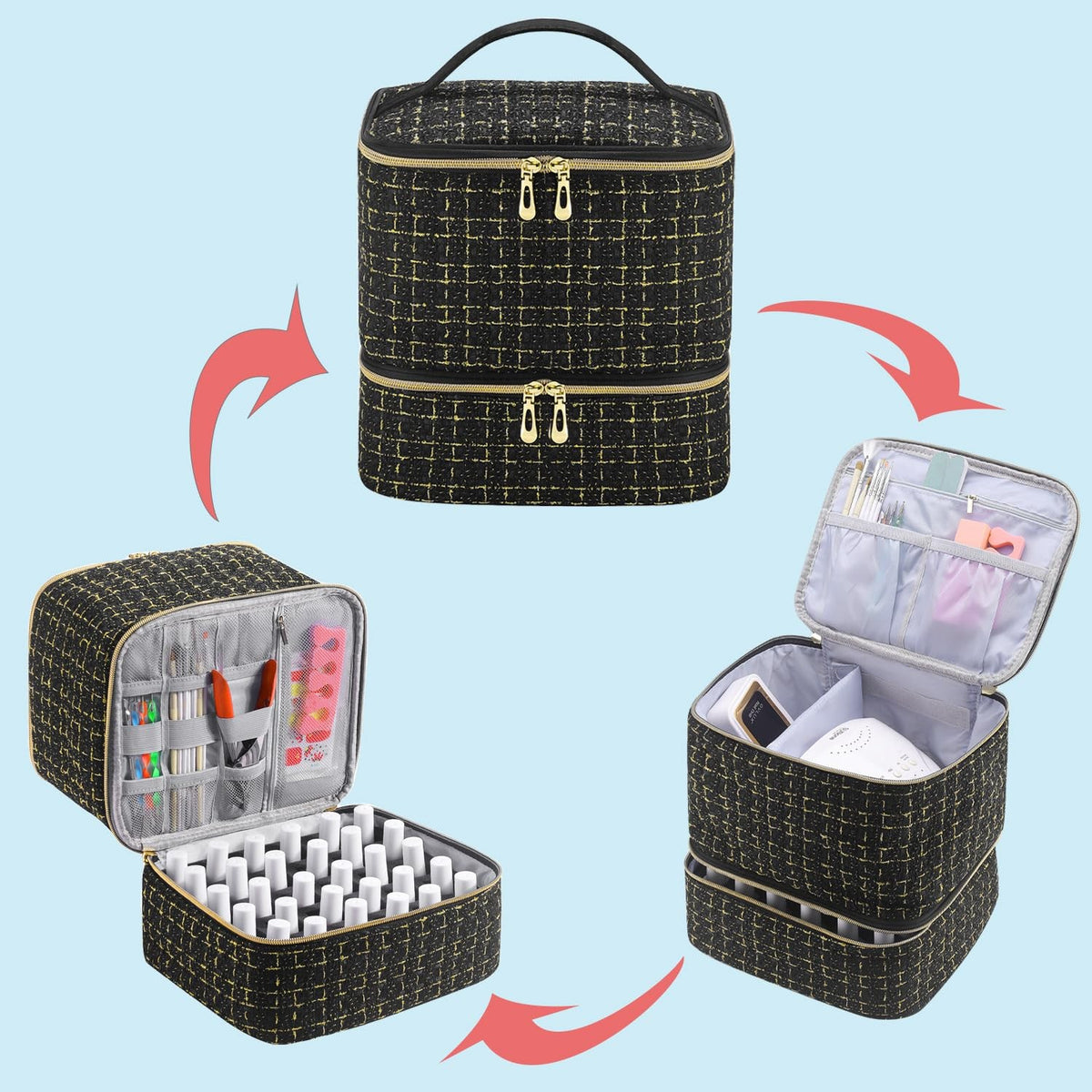 Travel Nail Polish Organizer Bag Holds 30 Bottles & Manicure Tools Case