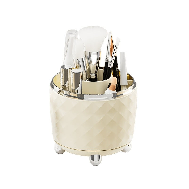 Rotatable Makeup and Toothbrush Holder - Clear/Silver or White, No Lid