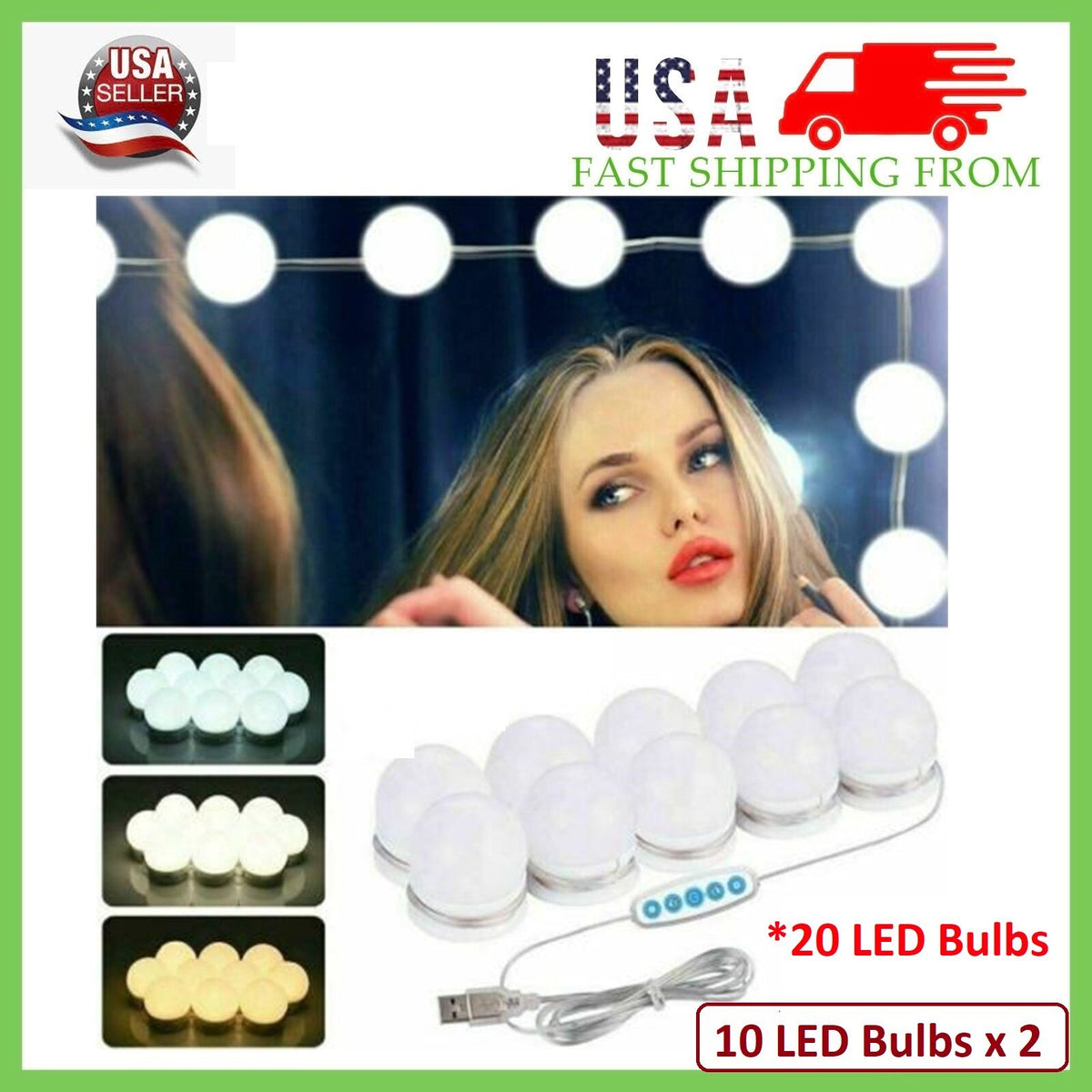Makeup Mirror Lights Kit with 10/20 Dimmable LED Bulbs - Vanity Hollywood Lighting