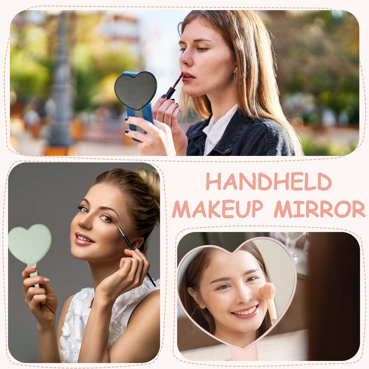 Heart Shape Travel Makeup Mirror - 7 Inch White Handheld Compact