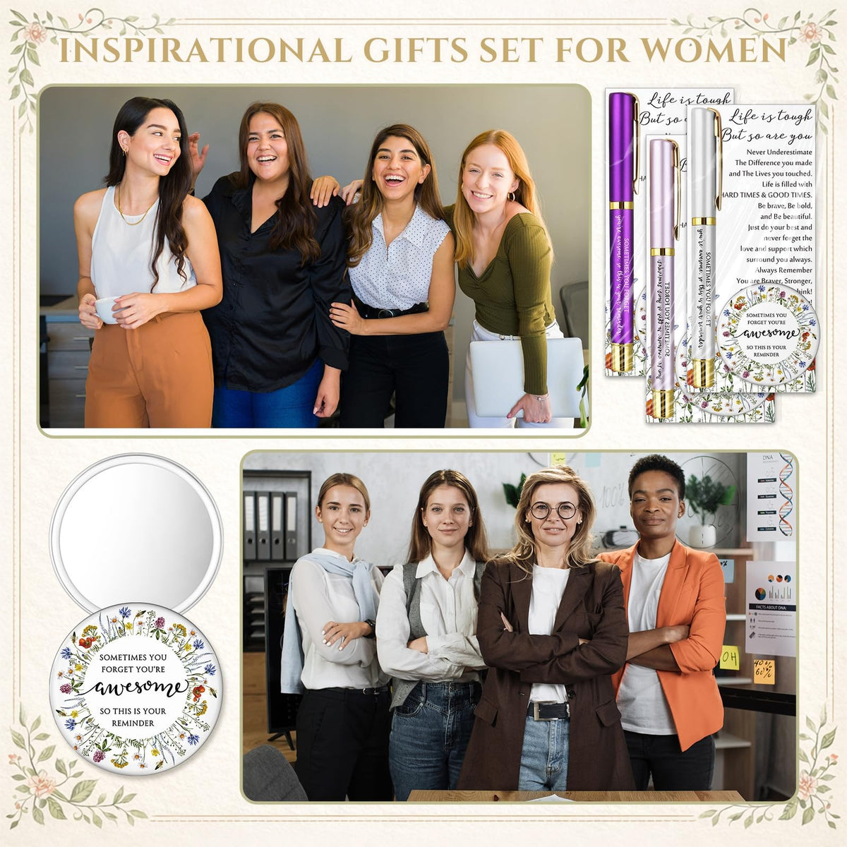 20 Pack Inspirational Mini Compact Mirrors with Positive Pens & Cards for Women