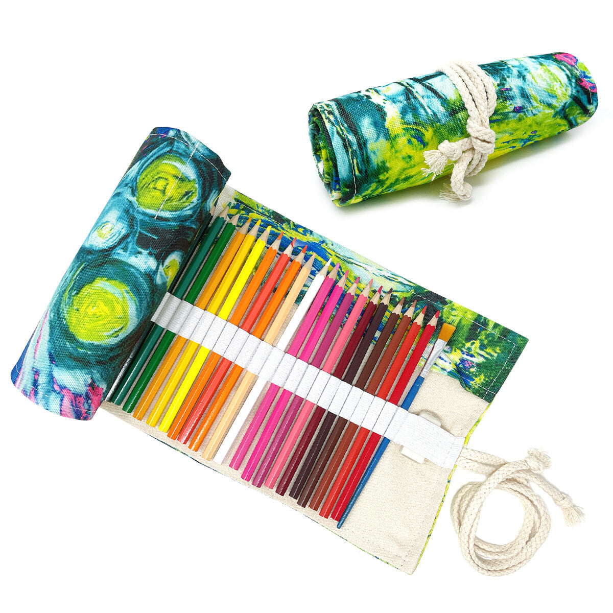 Pencil Roll Organizer with 72 Slots - Art Supply Travel Case, Canvas Wrap