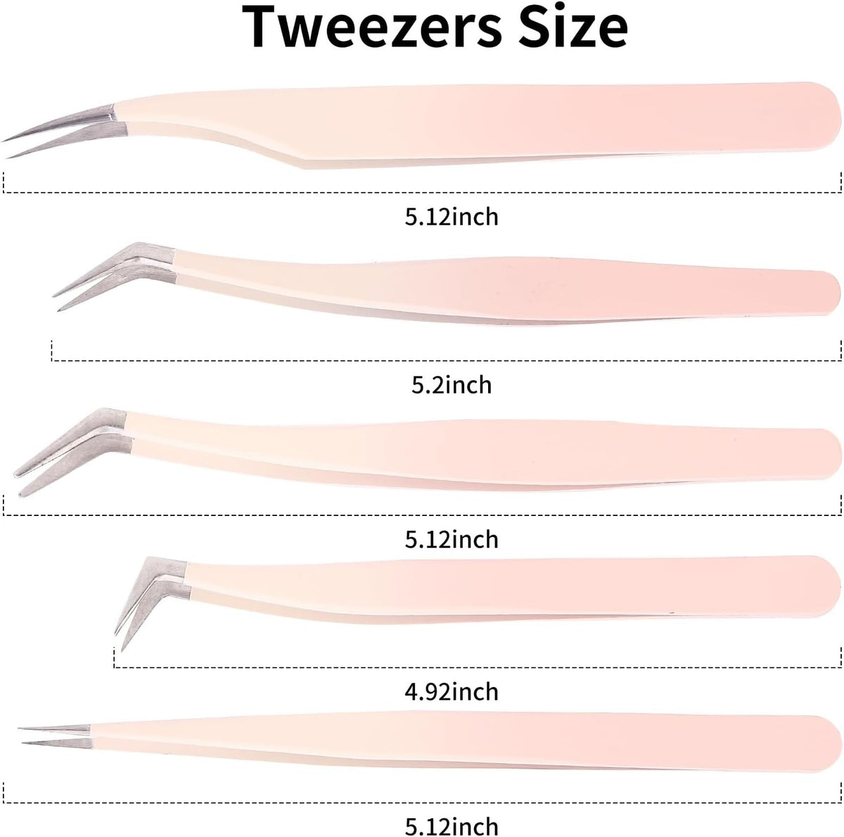 Lash Extension Tweezers Set - Stainless Steel Precision Tweezers for Eyelash & Fine Work - Gradient Pink