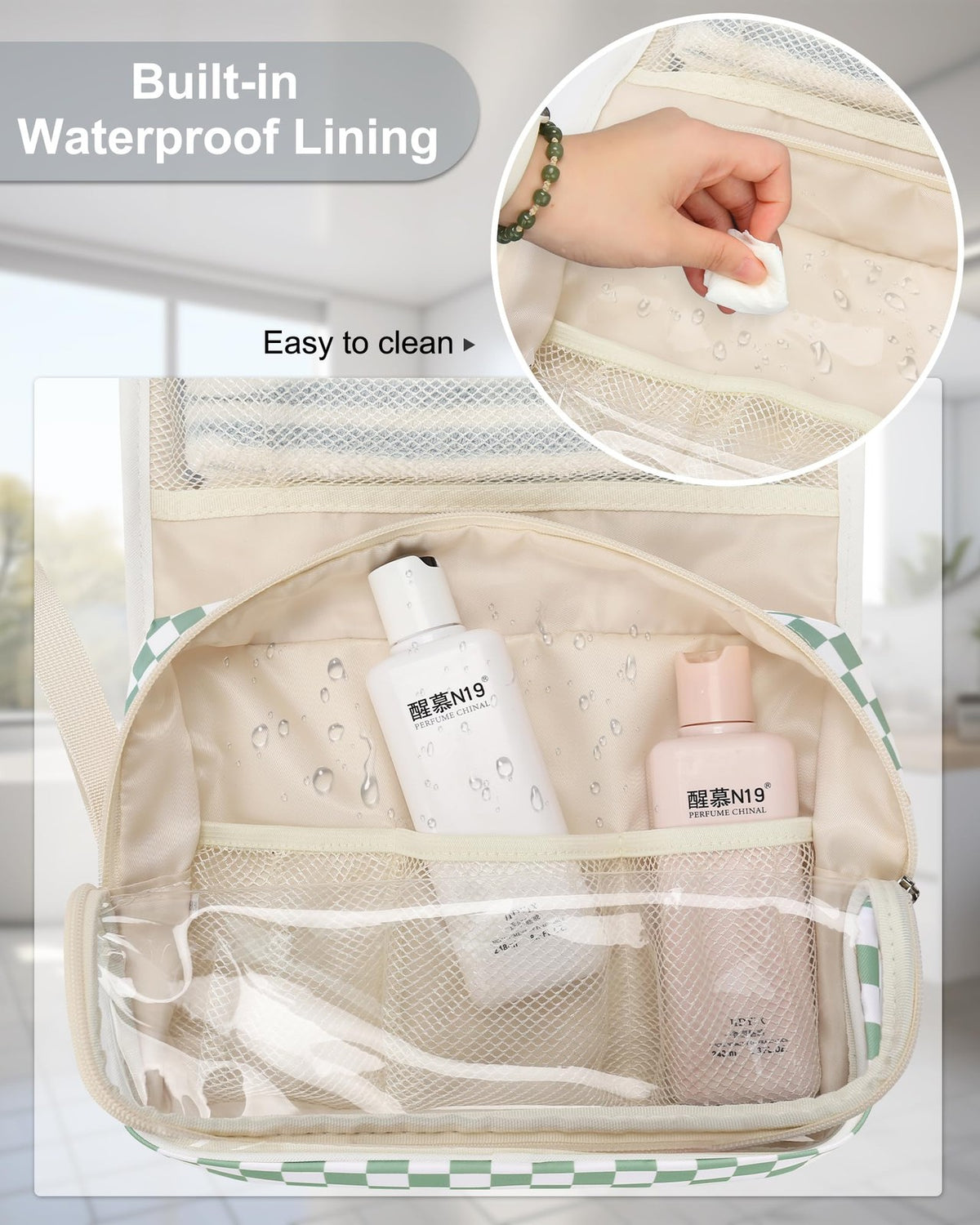 Travel Hanging Toiletry Bag with 360° Swivel Hook & Large Capacity
