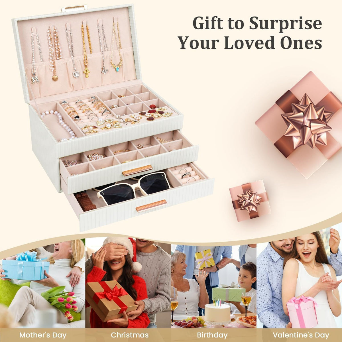 Jewelry Box Organizer with 2 Drawers - Large Capacity White Storage Case