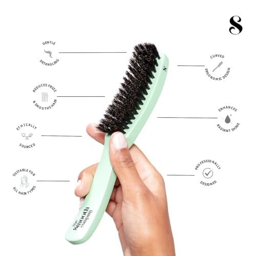 Curved Boar Bristle Hair Brush for Frizz Control & Shine - Wooden Handle